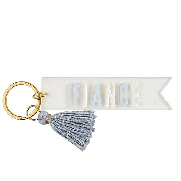 Accessories - Fiance Acrylic Dovetail Cut Blue Gray Tassle Engagement Keepsake Keychain NWT